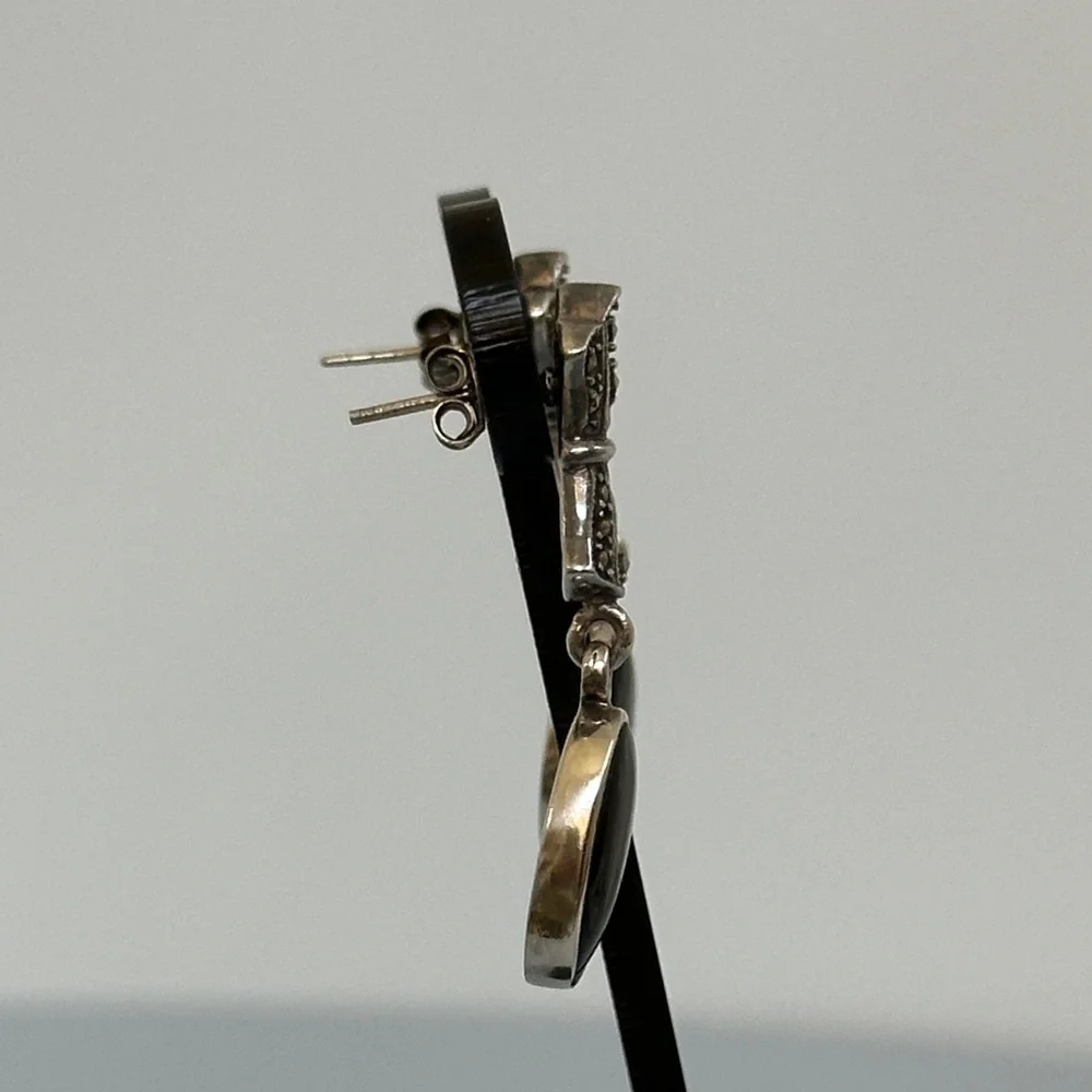 925 Sterling Silver Onyx Dangle Earrings